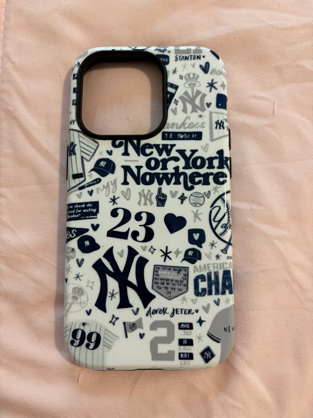 New York Yankees White Navy Graphic iPhone 14 Pro Case